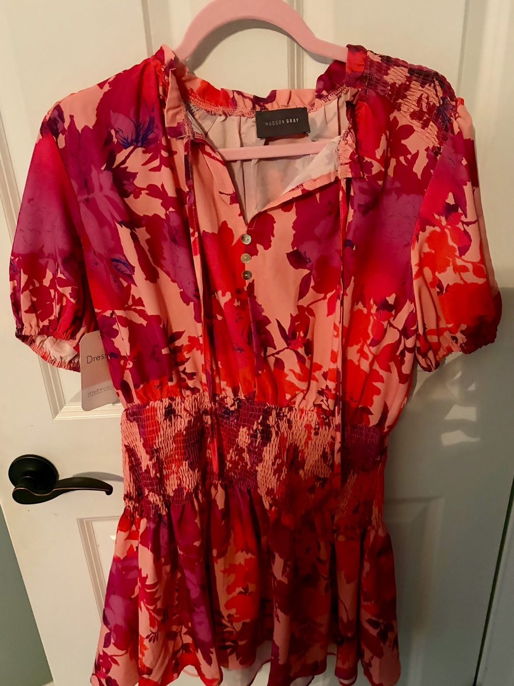 Pink Floral Smocked Waist Dress